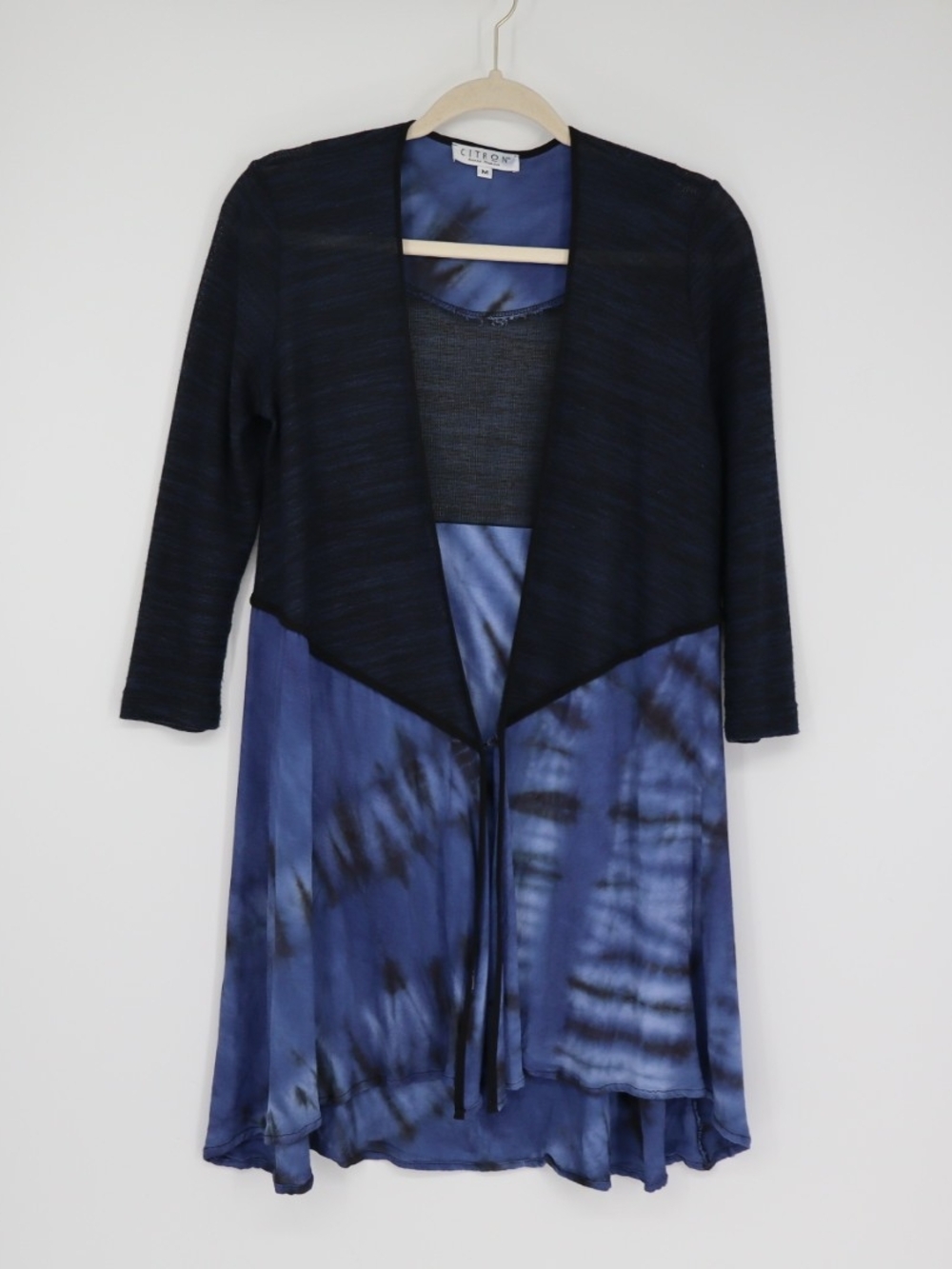Citron Santa Monica Women’s M Blue Tie Dye Mixed Media Duster Cardigan Artsy